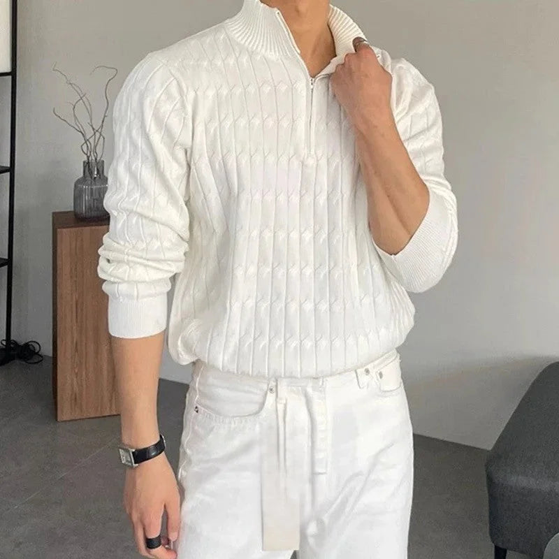 Azenli ZIPPED WHITE SWEATER